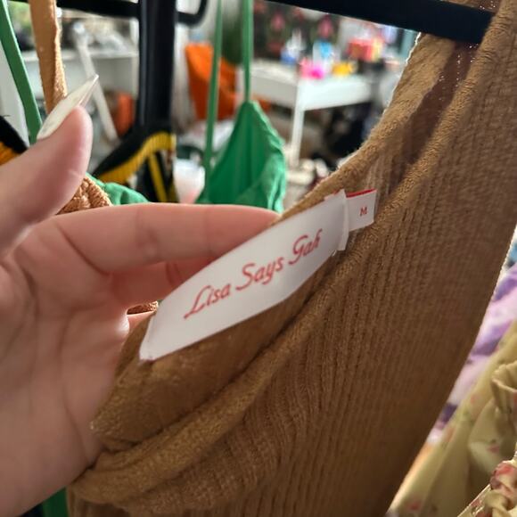 Lisa Says Gah One Shoulder Rib Knit Bodycon Midi Dress Camel Size Medium - Picture 2 of 6